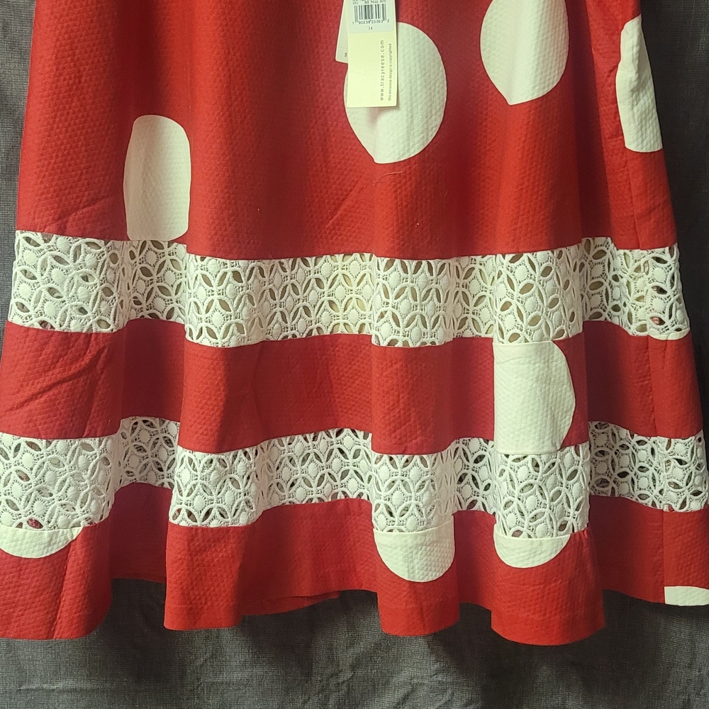 Anthropologie Red and White Textured Skirt